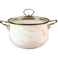 Кастрюля 3л эмаль стекл. крышка ручка золото в инд. упак. кремовый мрамор R-22030 /4шт/ Маруся 