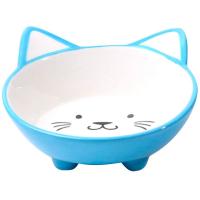 Миска керамика Мордочка кошки на ножках голубая 12*13*7,5см 150мл/МКР154/Евро