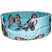 Лежанка овальная стеганая поролоновая хлопок БАБОЧКИ на голубом 52*46*20см/DONBARON