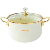 Кастрюля 5л эмаль стекл. крышка ручка золото в инд. упак. кремовый перламутр R-77724 /4шт/ Маруся 