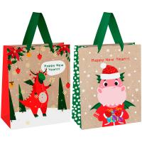 Пакет подарочный 26*32*12см "Год Дракона"  крафт микс MESHU/MS_51803/MS_51807/Рельеф