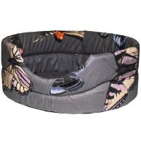 Лежанка овальная стеганая поролоновая хлопок БАБОЧКИ на сером 42*34*18см/DONBARON