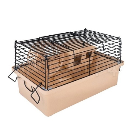 Клетка д/грыз Дарэлл ЭКО МИНИ 28*17*h18см (домик,миска,колесо) бежевая/40192беж-черн/Дарэлл