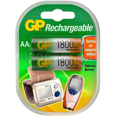 Аккумулятор Ni-Mh 1800мА·ч GP Rechargeable 1800 Series AA, 2шт, блистер