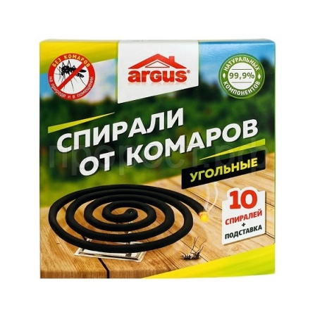ARGUS Спирали малодымные угольные от комаров 10шт ARGUS Спирали малодымные угольные от комаров 10шт