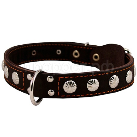 Ошейник кожа 30мм двойной с украшением и кольцом посередине 49-58см/00030043/Каскад/ Ошейник кожа 30мм двойной с украшением и кольцом посередине 49-58см/00030043/Каскад/