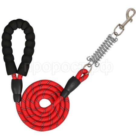 Поводок с мет. амортизатором шнур 12мм мягкая ручка св/отр 1,5м ПШ-1015 красный